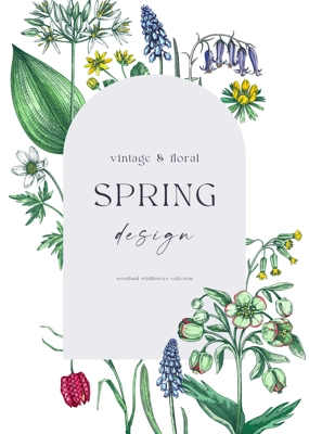Elegant spring poster design. Wildflowers print in color. Woodland wild flower sketches. Floral background. Botanical card, invitation template . Hand drawn vector illustration, NOT AI